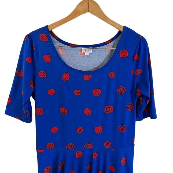 LulaRoe Polka Dot Dress Plus Size 2XL Midi Length Short Sleeves Knit Round Neck - Picture 3 of 7